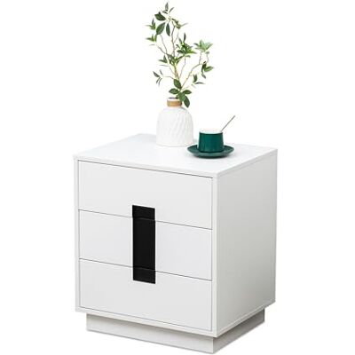 Relaxdays Cómoda , HxBxT: 56 x 50 x 40 cm, 3 cajones, Dormitorio, Pasillo, Ropa, Libros, mesita de Noche, Blanco/Negro Relaxdays Cómoda , HxBxT: 56 x 50 x 40 cm, 3 cajones, Dormitorio, Pasillo, Ropa, Libros, mesita de Noche, Blanco/Negro