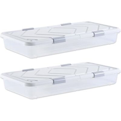 VEVOR Contenedor de Almacenaje para Debajo de Cama 2 Piezas 101 x 51 x 15 cm Caja de Plástico Bajo Cama con Tapa y Cierre Organizador de Ropa, Zapatos, Mantas para Dormitorios, Salas de Estar VEVOR Contenedor de Almacenaje para Debajo de Cama 2 Piezas 101 x 51 x 15 cm Caja de Plástico Bajo Cama con Tapa y Cierre Organizador de Ropa, Zapatos, Mantas para Dormitorios, Salas de Estar