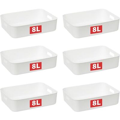 Cetomo 8L*6 Cesta de Almacenamiento de Plástico, Caja de Almacenamiento Abierta, Contenedores Para Estanterías, Organizadores con Asas Para oficina, Gabinetes, Blanco, 8L-6 Unidades (35*27*9cm) Cetomo 8L*6 Cesta de Almacenamiento de Plástico, Caja de Almacenamiento Abierta, Contenedores Para Estanterías, Organizadores con Asas Para oficina, Gabinetes, Blanco, 8L-6 Unidades (35*27*9cm)