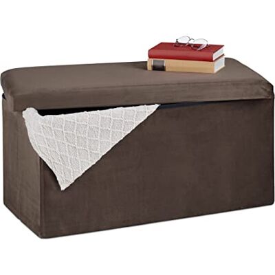Relaxdays Banco Almacenaje, Funda de Terciopelo, 80 L, Salón, Dormitorio, Baúl Almacenamiento, 38 x 77 x 39 cm, Marrón Relaxdays Banco Almacenaje, Funda de Terciopelo, 80 L, Salón, Dormitorio, Baúl Almacenamiento, 38 x 77 x 39 cm, Marrón