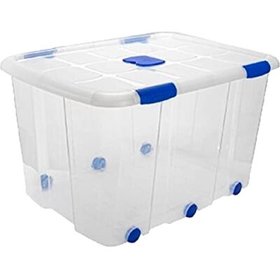 AC Caja de ordenión de plástico Transparente. N.º 16 Contenedor para almenar Libros, Ropa, Mantas. Capidad 133 litros. Dimensiones Aprox.: 76,8 x 56,5 x 46,5 cm AC Caja de ordenión de plástico Transparente. N.º 16 Contenedor para almenar Libros, Ropa, Mantas. Capidad 133 litros. Dimensiones Aprox.: 76,8 x 56,5 x 46,5 cm