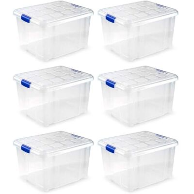 AC Pk de 6 Cajas de ordenión de plástico Transparente N.º 2. Contenedor para almenar Libros, Ropa, Mantas. Capidad 25 litros. Dimensiones Aprox.: 42,2 x 35 x 25,6 cm AC Pk de 6 Cajas de ordenión de plástico Transparente N.º 2. Contenedor para almenar Libros, Ropa, Mantas. Capidad 25 litros. Dimensiones Aprox.: 42,2 x 35 x 25,6 cm