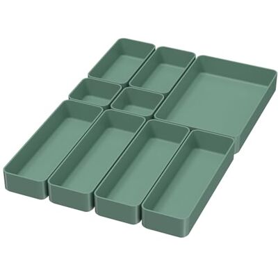 CHANCETSUI Juego de 9 bandejas organizadoras de cajones apilables, bandejas de almacenamiento apilables multifuncionales para tocador, baño, cocina, organizador de cajones de escritorio y oficina. Organizadores CHANCETSUI Juego de 9 bandejas organizadoras de cajones apilables, bandejas de almacenamiento apilables multifuncionales para tocador, baño, cocina, organizador de cajones de escritorio y oficina. Organizadores