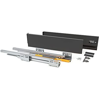 EMUCA Kit de cajón para cocina o baño con guias de extracción total y cierre suave, altura 138mm y profundidad 450mm, Gris antracita EMUCA Kit de cajón para cocina o baño con guias de extracción total y cierre suave, altura 138mm y profundidad 450mm, Gris antracita