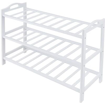 Relaxdays Estante de Zapatos , 48 x 70 x 25 cm, bambú, 3 Niveles, para 9 Pares, Zapatero, Blanco Relaxdays Estante de Zapatos , 48 x 70 x 25 cm, bambú, 3 Niveles, para 9 Pares, Zapatero, Blanco