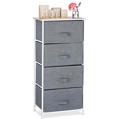 Relaxdays Cajonera Multiusos con 4 Cajones, Metal-Tela, Gris, 95 x 45 x 30 cm Relaxdays Cajonera Multiusos con 4 Cajones, Metal-Tela, Gris, 95 x 45 x 30 cm