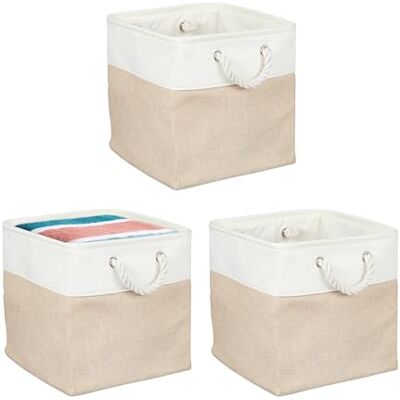 Relaxdays Cesta de Almacenamiento , Set de 3, Lino, con Asas de Cuerda, Ropa, Juguetes, 30 x 30 x 30 cm, Beige/Crema Relaxdays Cesta de Almacenamiento , Set de 3, Lino, con Asas de Cuerda, Ropa, Juguetes, 30 x 30 x 30 cm, Beige/Crema