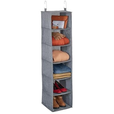 Relaxdays Organizador Colgante Armario, 6 Compartimentos, Tela, 131 x 30 x 30 cm, 2 Ganchos, Almacenaje Suspendido, Gris Relaxdays Organizador Colgante Armario, 6 Compartimentos, Tela, 131 x 30 x 30 cm, 2 Ganchos, Almacenaje Suspendido, Gris