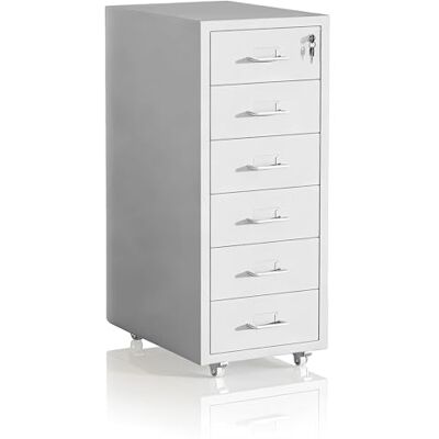 Relaxdays Cajonera , 6 cajones, (Alto x Ancho x Fondo): 69 x 28 x 41 cm, con Cerradura, archivador metálico, Blanco Relaxdays Cajonera , 6 cajones, (Alto x Ancho x Fondo): 69 x 28 x 41 cm, con Cerradura, archivador metálico, Blanco