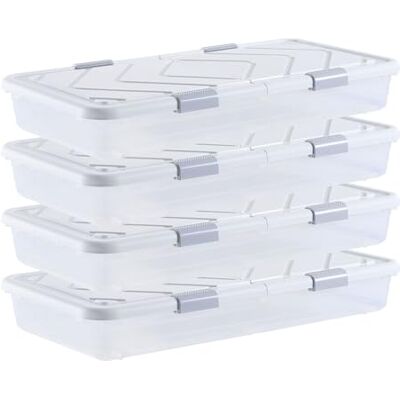VEVOR Contenedor de Almacenaje para Debajo de Cama 4 Piezas 80,5 x 39,6 x 17,5 cm Caja de Plástico Bajo Cama con Tapa y Cierre Organizador de Ropa, Zapatos, Mantas para Dormitorios, Salas de Estar VEVOR Contenedor de Almacenaje para Debajo de Cama 4 Piezas 80,5 x 39,6 x 17,5 cm Caja de Plástico Bajo Cama con Tapa y Cierre Organizador de Ropa, Zapatos, Mantas para Dormitorios, Salas de Estar