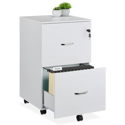Relaxdays Mueble Archivador, 2 Cajones para Ficheros, 72 x 43 x 46 cm, Cajonera Oficina, Cierre con Llave, Blanco Relaxdays Mueble Archivador, 2 Cajones para Ficheros, 72 x 43 x 46 cm, Cajonera Oficina, Cierre con Llave, Blanco