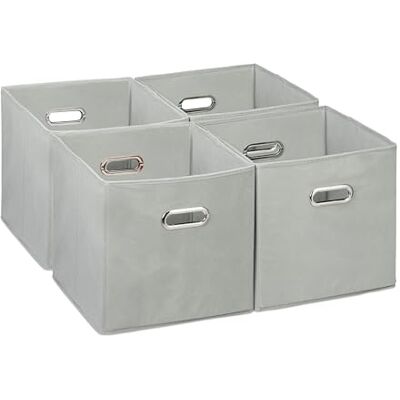 Relaxdays Cajas Almacenaje con Asa Ancha en Set de 4, Cajones Plegables para Estantería, 30 x 30 x 30 cm, Gris Relaxdays Cajas Almacenaje con Asa Ancha en Set de 4, Cajones Plegables para Estantería, 30 x 30 x 30 cm, Gris