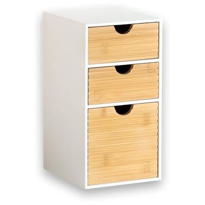 Kesper Organizador con 3 cajones, material: madera aglomerada y bambú con certificado FSC®, tamaño: 14 x 16 x 27 cm, color: blanco, natural Kesper Organizador con 3 cajones, material: madera aglomerada y bambú con certificado FSC®, tamaño: 14 x 16 x 27 cm, color: blanco, natural