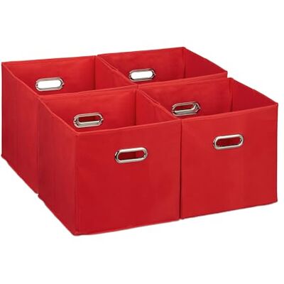 Relaxdays Cajas Almacenaje con Asa Ancha en Set de 4, Cajones Plegables para Estantería, 30 x 30 x 30 cm, Rojo Relaxdays Cajas Almacenaje con Asa Ancha en Set de 4, Cajones Plegables para Estantería, 30 x 30 x 30 cm, Rojo