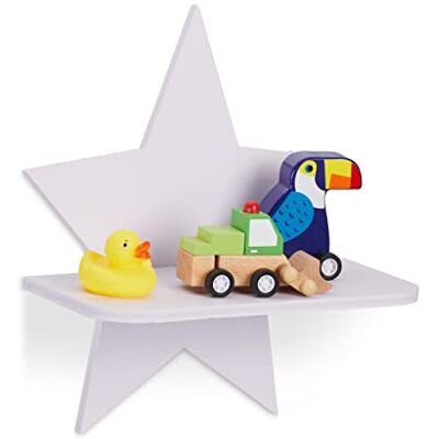 Relaxdays Estantería Pared Estrella, Balda Flotante Infantil, Repisa Dormitorio Niños, 27,5x25x11,5 cm, Madera, Blanco Relaxdays Estantería Pared Estrella, Balda Flotante Infantil, Repisa Dormitorio Niños, 27,5x25x11,5 cm, Madera, Blanco