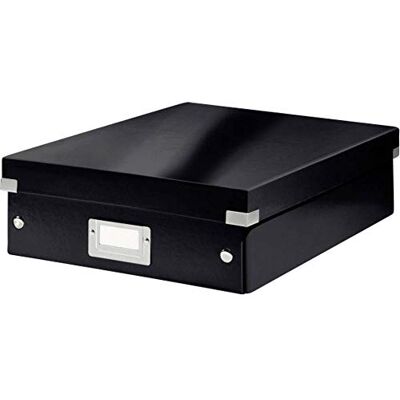 Leitz Caja Organizadora Mediana Click & Store WOW con Compartimentos Ajustables, Portaetiquetas Metálico y Cartón Reciclado 85%, Plegable, Resistente y Laminada, Color Negro Leitz Caja Organizadora Mediana Click & Store WOW con Compartimentos Ajustables, Portaetiquetas Metálico y Cartón Reciclado 85%, Plegable, Resistente y Laminada, Color Negro