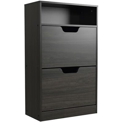 Relaxdays Zapatero Estrecho con Estante abatible, 8 Pares, Efecto Madera Gris, 102x60x24 cm Relaxdays Zapatero Estrecho con Estante abatible, 8 Pares, Efecto Madera Gris, 102x60x24 cm