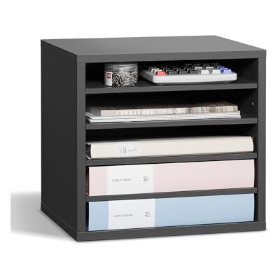 VEVOR Organizador de Literatura 355 x 305 x 330 mm, Clasificador de Madera de Oficina de 5 Compartimentos con Estantes Ajustables, para Almacenamiento para Archivos, Documentos, Papeles, Gris VEVOR Organizador de Literatura 355 x 305 x 330 mm, Clasificador de Madera de Oficina de 5 Compartimentos con Estantes Ajustables, para Almacenamiento para Archivos, Documentos, Papeles, Gris