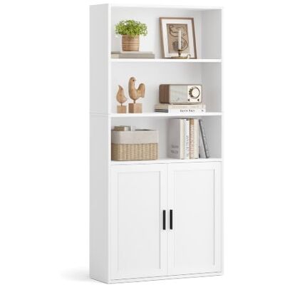 VASAGLE Libreria Estanteria, Estanteria Madera con Puertas y 5 Niveles, Mueble Organizador de Almacenaje para Salón, 60 x 24 x 145,9 cm, Blanco, Colección Custos VASAGLE Libreria Estanteria, Estanteria Madera con Puertas y 5 Niveles, Mueble Organizador de Almacenaje para Salón, 60 x 24 x 145,9 cm, Blanco, Colección Custos