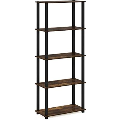 Furinno Turn Mostrar de Estanterías Versátil de 5 Niveles con Tubos Cuadrados, Ámbar Pino/Negro Furinno Turn Mostrar de Estanterías Versátil de 5 Niveles con Tubos Cuadrados, Ámbar Pino/Negro