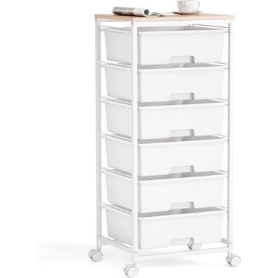 KINGRACK Cajonera con Ruedas con 6 Cajones Grandes y Estantes Carrito Organizador para Oficinas, Habitaciones Infantiles y Salas de Manualidades (Blanco) KINGRACK Cajonera con Ruedas con 6 Cajones Grandes y Estantes Carrito Organizador para Oficinas, Habitaciones Infantiles y Salas de Manualidades (Blanco)