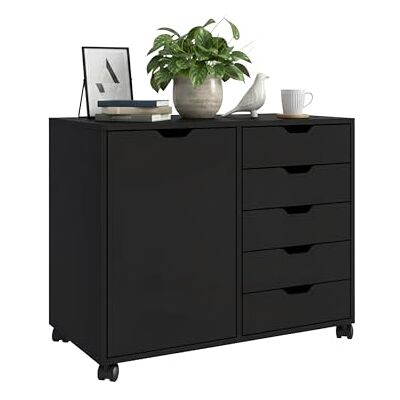 Relaxdays Contenedor móvil , 5 cajones y 2 Compartimentos, H x A x F: 65 x 78 x 40 cm, Armario de Oficina, Negro Relaxdays Contenedor móvil , 5 cajones y 2 Compartimentos, H x A x F: 65 x 78 x 40 cm, Armario de Oficina, Negro