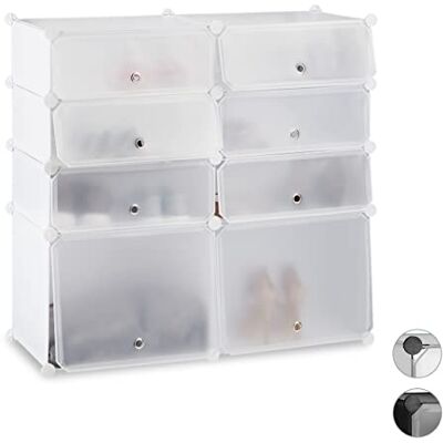 Relaxdays Zapatero Bajo Modular con 8 Compartimentos, Plástico, Blanco, 91 x 94,5 x 36.5 cm Relaxdays Zapatero Bajo Modular con 8 Compartimentos, Plástico, Blanco, 91 x 94,5 x 36.5 cm
