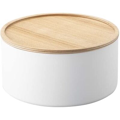 YAMAZAKI 5803 RIN Storage Case with Lid Round Deep, white, Steel/Wood, 22 x 22 x 11 cm YAMAZAKI 5803 RIN Storage Case with Lid Round Deep, white, Steel/Wood, 22 x 22 x 11 cm