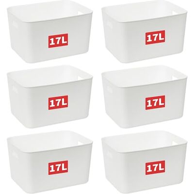 Cetomo 17L*6 Cesta de Almacenamiento de Plástico, Caja de Almacenamiento Abierta, Contenedores Para Estanterías, Organizadores con Asas Para oficina, Gabinetes, Blanco, 17L-6 Unidades (35*27*20cm) Cetomo 17L*6 Cesta de Almacenamiento de Plástico, Caja de Almacenamiento Abierta, Contenedores Para Estanterías, Organizadores con Asas Para oficina, Gabinetes, Blanco, 17L-6 Unidades (35*27*20cm)