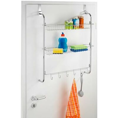 Avilia Organizador de puerta para cocina y baño – Organizador de utensilios y botellas con 2 cestas y 6 ganchos, de PVC, 59 x 78,5 x 16,5 cm, cromado Avilia Organizador de puerta para cocina y baño – Organizador de utensilios y botellas con 2 cestas y 6 ganchos, de PVC, 59 x 78,5 x 16,5 cm, cromado