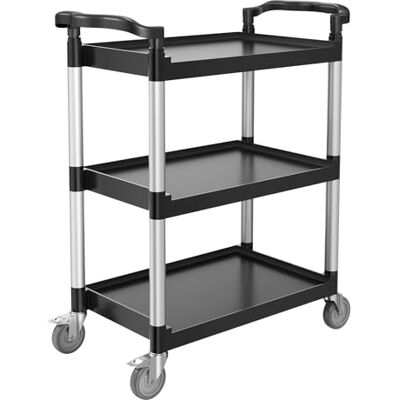 VEVOR Carrito Multiusos, Carga de 136 kg, Carrito Multiusos de Plástico 880 x 410 x 990 mm de 3 Niveles con Ruedas Giratorias de 360° (2 con Frenos), para Almacén, Restaurante, Cocina, Negro VEVOR Carrito Multiusos, Carga de 136 kg, Carrito Multiusos de Plástico 880 x 410 x 990 mm de 3 Niveles con Ruedas Giratorias de 360° (2 con Frenos), para Almacén, Restaurante, Cocina, Negro