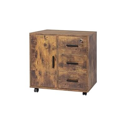 Relaxdays archivador con Ruedas, 3 cajones, 2 Puertas, Cerradura, marrón Vintage, 57x60x40 cm Relaxdays archivador con Ruedas, 3 cajones, 2 Puertas, Cerradura, marrón Vintage, 57x60x40 cm