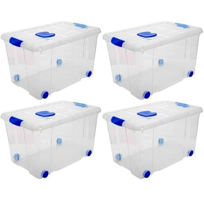 AC Pk de 4 Cajas de ordenión de plástico Transparente N.º 4. Contenedor para almenar Libros, Ropa, Mantas. Capidad 55 litros. Dimensiones Aprox.: 59 x 40,5 x 35,7 cm AC Pk de 4 Cajas de ordenión de plástico Transparente N.º 4. Contenedor para almenar Libros, Ropa, Mantas. Capidad 55 litros. Dimensiones Aprox.: 59 x 40,5 x 35,7 cm