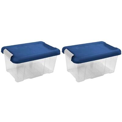 AC Pk de 2 Cajas de ordenión de plástico Nº 10 Transparente con Tapa Azul Modelo HG Capidad 5 litros Dimensiones Aprox.: 29,4 x 20 x 14,5 cm AC Pk de 2 Cajas de ordenión de plástico Nº 10 Transparente con Tapa Azul Modelo HG Capidad 5 litros Dimensiones Aprox.: 29,4 x 20 x 14,5 cm