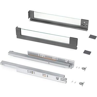 EMUCA Cajón exterior Vertex 40 kg con lateral de vidrio de altura 93 mm, 450 mm, Gris antracita, Acero y Aluminio y Cristal, 1 kit EMUCA Cajón exterior Vertex 40 kg con lateral de vidrio de altura 93 mm, 450 mm, Gris antracita, Acero y Aluminio y Cristal, 1 kit