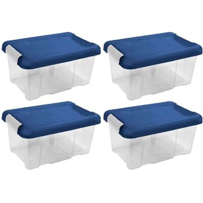 AC Pk de 4 Cajas de ordenión de plástico Nº 10 Transparente con Tapa Azul Modelo HG Capidad 5 litros Dimensiones Aprox.: 29,4 x 20 x 14,5 cm AC Pk de 4 Cajas de ordenión de plástico Nº 10 Transparente con Tapa Azul Modelo HG Capidad 5 litros Dimensiones Aprox.: 29,4 x 20 x 14,5 cm