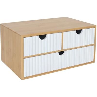 Relaxdays Caja organizadora , bambú y MDF, 3 cajones, H x A x F: 15 x 30 x 20 cm, Organizador de Escritorio, Blanco/Nat. Relaxdays Caja organizadora , bambú y MDF, 3 cajones, H x A x F: 15 x 30 x 20 cm, Organizador de Escritorio, Blanco/Nat.
