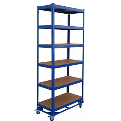Relaxdays estantería Industrial con Ruedas, 209x90x40 cm, 900 kg, 6 baldas, Acero, Sistema de Montaje, Azul Relaxdays estantería Industrial con Ruedas, 209x90x40 cm, 900 kg, 6 baldas, Acero, Sistema de Montaje, Azul
