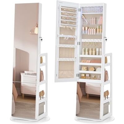 SONGMICS Armario para Joyas, Organizador de Joyas, Espejo de Cuerpo Entero, 4 Estantes de Almacenamiento, Iluminación Integrada, Rotación de 360°, Para Vestidor o Recibidor, Blanco Nuve SONGMICS Armario para Joyas, Organizador de Joyas, Espejo de Cuerpo Entero, 4 Estantes de Almacenamiento, Iluminación Integrada, Rotación de 360°, Para Vestidor o Recibidor, Blanco Nuve