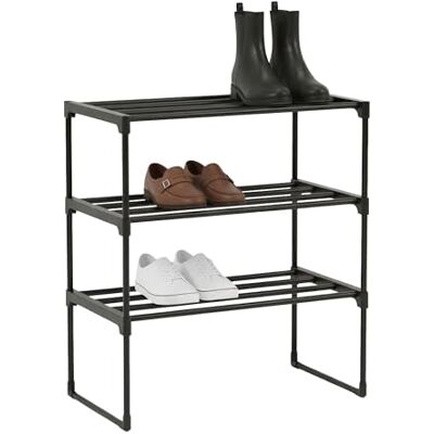 Relaxdays Zapatero, 3 Niveles, Montaje, 55×42,5×30 cm, Estructura metálica, estantes Tela, Negro Relaxdays Zapatero, 3 Niveles, Montaje, 55×42,5×30 cm, Estructura metálica, estantes Tela, Negro