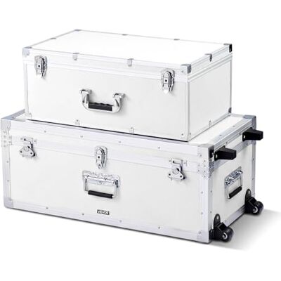 VEVOR Cajas de Transporte y Almacenamiento 2 Unidades, Grande 763 x 392 x 312 mm con Ruedas, Pequeña 600 x 350 x 240 mm, Maletín de Madera con Cerradura Asas Metálicas, para Viajes Equipo, Blanco VEVOR Cajas de Transporte y Almacenamiento 2 Unidades, Grande 763 x 392 x 312 mm con Ruedas, Pequeña 600 x 350 x 240 mm, Maletín de Madera con Cerradura Asas Metálicas, para Viajes Equipo, Blanco