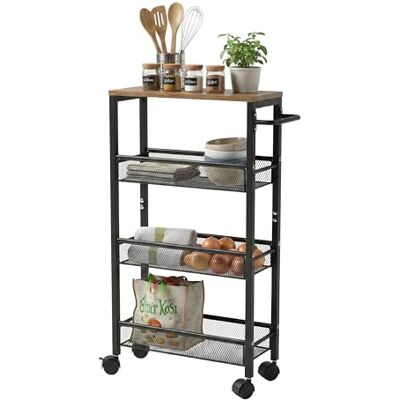 Relaxdays Carrito para nichos metálico con 4 Niveles, Ruedas, 77x13x45 cm, marrón/Negro para baño y Cocina Relaxdays Carrito para nichos metálico con 4 Niveles, Ruedas, 77x13x45 cm, marrón/Negro para baño y Cocina