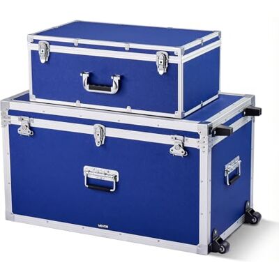VEVOR Cajas de Transporte y Almacenamiento, Juego de 2 Piezas, Grande de 816 x 452 x 460 mm, Pequeña de 600 x 350 x 242 mm, Caja de Madera con Cerradura Asas Metálicas, para Viajes Equipo, Color Azul VEVOR Cajas de Transporte y Almacenamiento, Juego de 2 Piezas, Grande de 816 x 452 x 460 mm, Pequeña de 600 x 350 x 242 mm, Caja de Madera con Cerradura Asas Metálicas, para Viajes Equipo, Color Azul