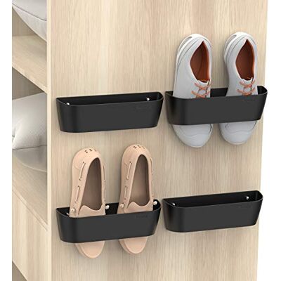 Yocice Zapatero montado en la pared, paquete de 4 con tiras adhesivas para colgar, organizador de almacenamiento de zapatos de plástico, perchas de zapatos de puerta (SM03-negro-4) Yocice Zapatero montado en la pared, paquete de 4 con tiras adhesivas para colgar, organizador de almacenamiento de zapatos de plástico, perchas de zapatos de puerta (SM03-negro-4)