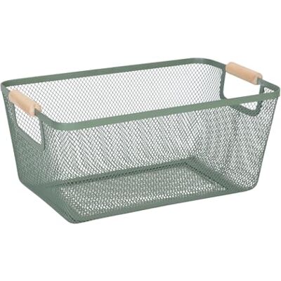 Relaxdays Cesta de Almacenaje con Asas de Madera, Rectangular, Metal, 16,5x37x22,5cm, Cocina y Baño, Variados Relaxdays Cesta de Almacenaje con Asas de Madera, Rectangular, Metal, 16,5x37x22,5cm, Cocina y Baño, Variados