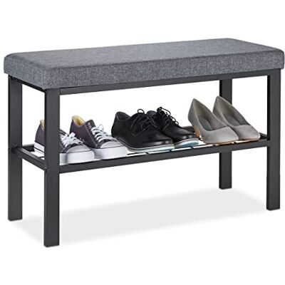 Relaxdays Banco Zapatero Recibidor, Balda Zapatos, Asiento Acolchado, Descalzadora Pasillo, 50,5x81x32 cm, Negro y Gris Relaxdays Banco Zapatero Recibidor, Balda Zapatos, Asiento Acolchado, Descalzadora Pasillo, 50,5x81x32 cm, Negro y Gris