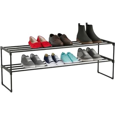 Relaxdays Zapatero, 2 Niveles, Montaje por Encaje, 38x117x30 cm, Estructura metálica, Bandeja Textil, Negro Relaxdays Zapatero, 2 Niveles, Montaje por Encaje, 38x117x30 cm, Estructura metálica, Bandeja Textil, Negro