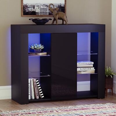 Vida Designs Aparador Grande Azura Moderno LED de 1 Puerta en Negro, Luces RGB (Opciones de desvanecimiento/estroboscópico Incluidas), Alto Brillo Vida Designs Aparador Grande Azura Moderno LED de 1 Puerta en Negro, Luces RGB (Opciones de desvanecimiento/estroboscópico Incluidas), Alto Brillo