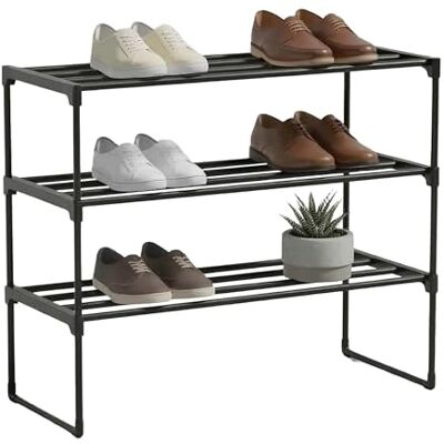 Relaxdays Zapatero 3 Niveles, 55 x 68 x 30 cm, Estructura metálica, baldas de Tela, Negro Relaxdays Zapatero 3 Niveles, 55 x 68 x 30 cm, Estructura metálica, baldas de Tela, Negro