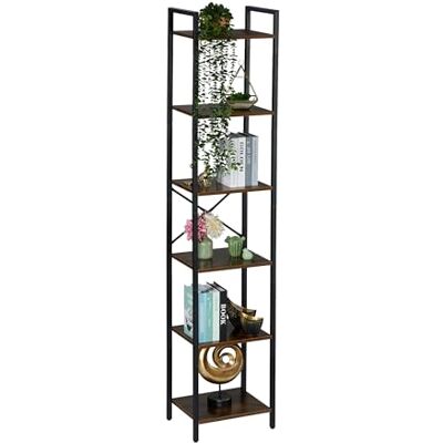 Relaxdays Estantería, Diseño Industrial, 6 Baldas, 187 x 40 x 32 cm, Librería Abierta, Estante de Pie, Negro/Marrón Relaxdays Estantería, Diseño Industrial, 6 Baldas, 187 x 40 x 32 cm, Librería Abierta, Estante de Pie, Negro/Marrón